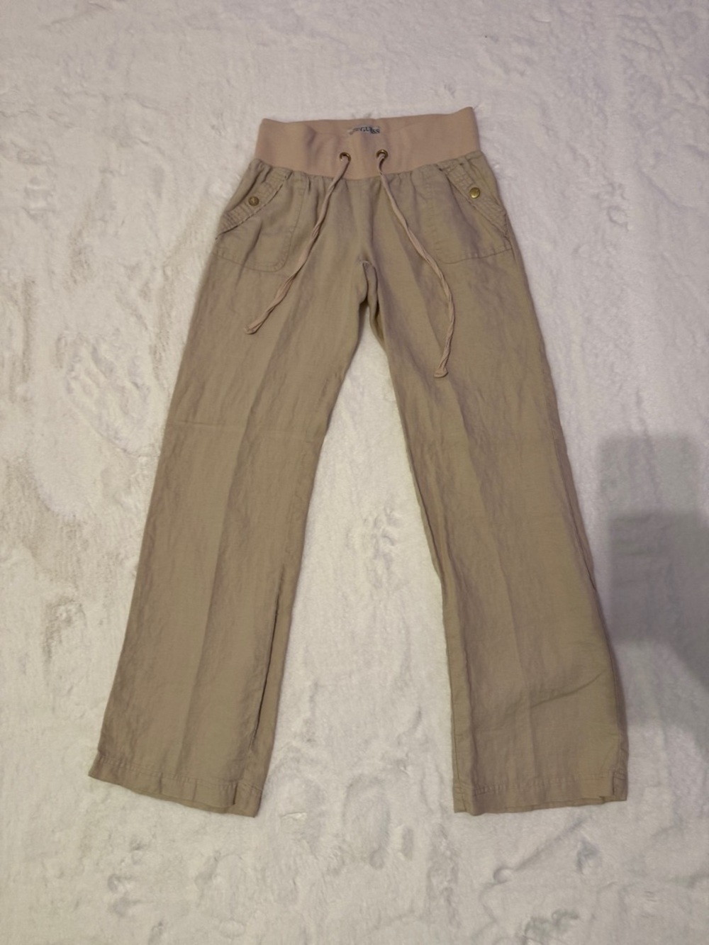 Guess Wide-Leg Drawstring Trousers in Beige